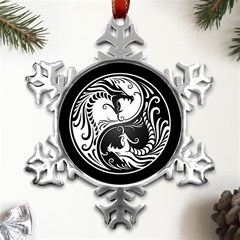 Yin Yang Dragons Metal Small Snowflake Ornament by UniqueYinYang