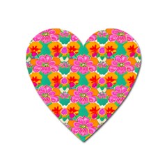 Retro 40s 50s Mexico Flowers Pattern Heart Magnet by violetheavensky