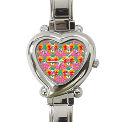 Retro 40s 50s Mexico Flowers Pattern Heart Italian Charm Watch by violetheavensky