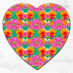 Retro 40s 50s Mexico Flowers Pattern Jigsaw Puzzle (heart) by violetheavensky