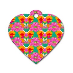 Retro 40s 50s Mexico Flowers Pattern Dog Tag Heart (two Sides) by violetheavensky