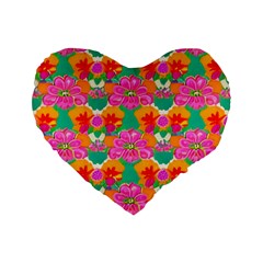 Retro 40s 50s Mexico Flowers Pattern Standard 16  Premium Flano Heart Shape Cushions by violetheavensky