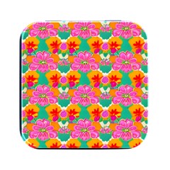 Retro 40s 50s Mexico Flowers Pattern Square Metal Box (black) by violetheavensky