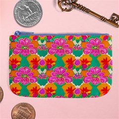 Retro 40s 50s Mexico Flowers Pattern Large Coin Purse by violetheavensky