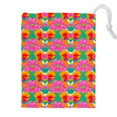 Retro 40s 50s Mexico Flowers Pattern Drawstring Pouch (4xl) by violetheavensky