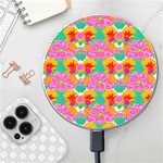 Retro 40s 50s Mexico Flowers Pattern Wireless Fast Charger(White) Front