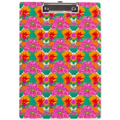 Retro 40s 50s Mexico Flowers Pattern A4 Acrylic Clipboard by violetheavensky