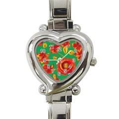 Mid Century Retro Floral 1970s 1960s Pattern 89 Heart Italian Charm Watch by violetheavensky