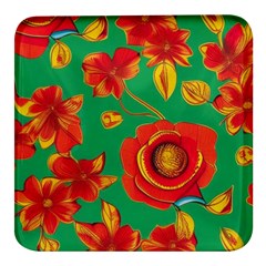 Mid Century Retro Floral 1970s 1960s Pattern 89 Square Glass Fridge Magnet (4 Pack) by violetheavensky