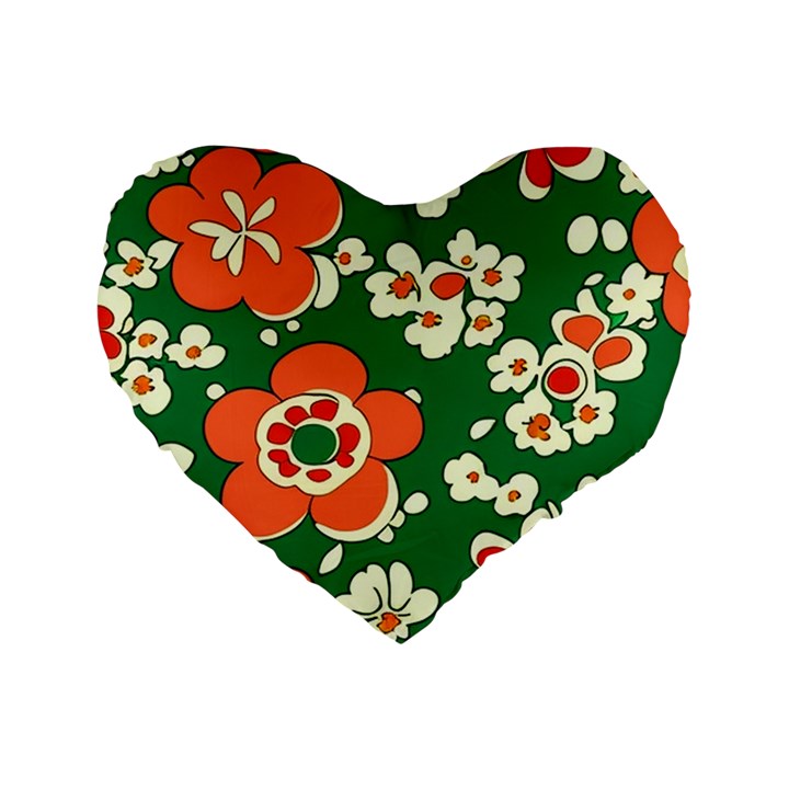 Mid Century Retro Floral 1970s 1960s Pattern 94 Standard 16  Premium Heart Shape Cushions