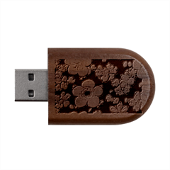 Mid Century Retro Floral 1970s 1960s Pattern 94 Wood Oval Usb Flash Drive by violetheavensky