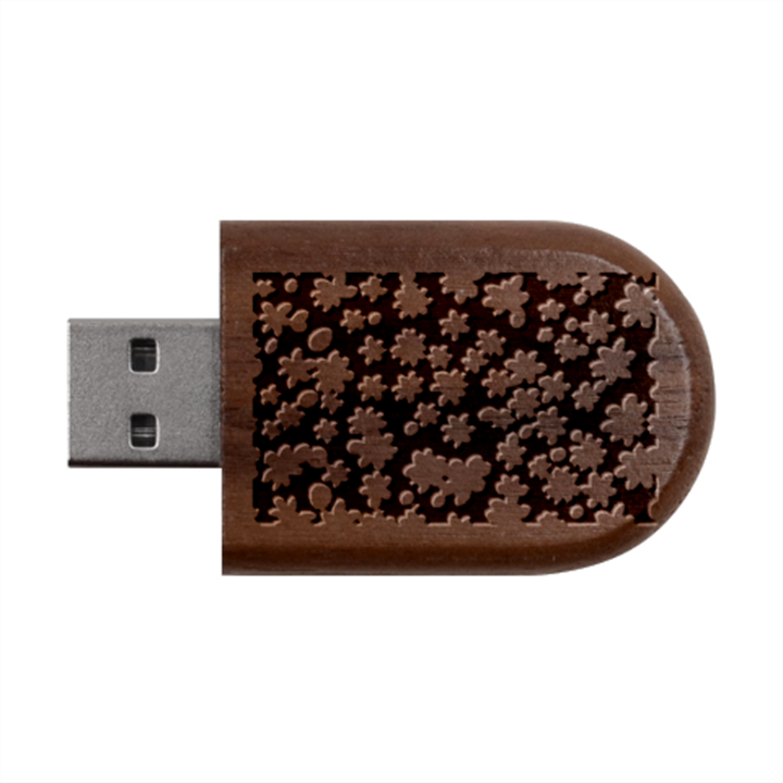 Mid Century Retro Floral 1970s 1960s Pattern 93 Wood Oval USB Flash Drive