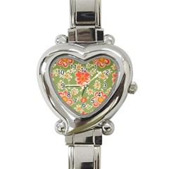 Retro 40s 50s Mexico Flowers Pattern 3 Heart Italian Charm Watch by violetheavensky