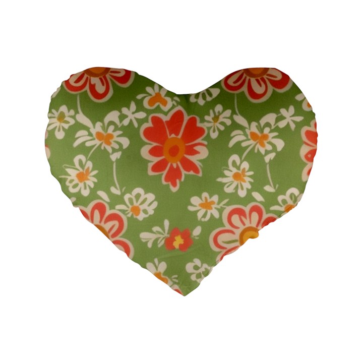 Retro 40s 50s Mexico Flowers Pattern 3 Standard 16  Premium Heart Shape Cushions