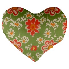 Retro 40s 50s Mexico Flowers Pattern 3 Large 19  Premium Heart Shape Cushions by violetheavensky