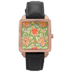 Retro 40s 50s Mexico Flowers Pattern 3 Rose Gold Leather Watch  by violetheavensky