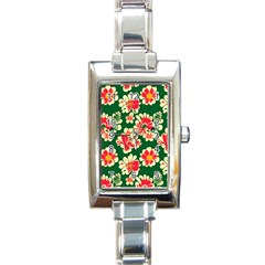 Retro 40s 50s Mexico Flowers Pattern 2 Rectangle Italian Charm Watch by violetheavensky