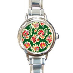 Retro 40s 50s Mexico Flowers Pattern 2 Round Italian Charm Watch by violetheavensky