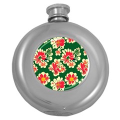 Retro 40s 50s Mexico Flowers Pattern 2 Round Hip Flask (5 Oz) by violetheavensky