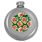 Retro 40s 50s Mexico Flowers Pattern 2 Round Hip Flask (5 oz) Front