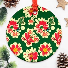 Retro 40s 50s Mexico Flowers Pattern 2 Round Ornament (two Sides) by violetheavensky