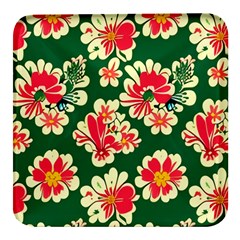 Retro 40s 50s Mexico Flowers Pattern 2 Square Glass Fridge Magnet (4 Pack) by violetheavensky