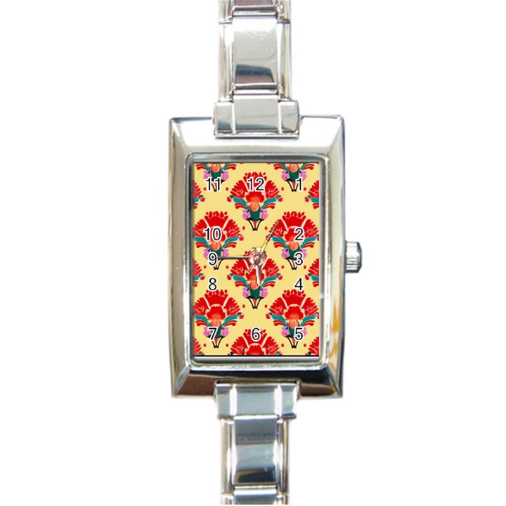 Retro 40s 50s Mexico Flowers Pattern 4 Rectangle Italian Charm Watch