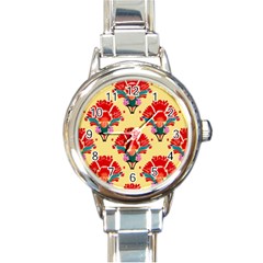 Retro 40s 50s Mexico Flowers Pattern 4 Round Italian Charm Watch by violetheavensky