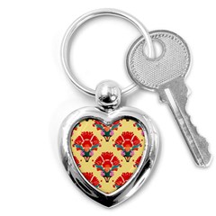 Retro 40s 50s Mexico Flowers Pattern 4 Key Chain (heart) by violetheavensky