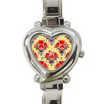 Retro 40s 50s Mexico Flowers Pattern 4 Heart Italian Charm Watch Front