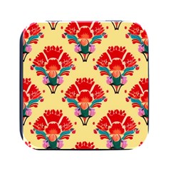 Retro 40s 50s Mexico Flowers Pattern 4 Square Metal Box (black) by violetheavensky