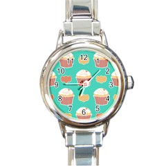 Retro 40s 50s Cupcake Pattern 3 Round Italian Charm Watch by violetheavensky