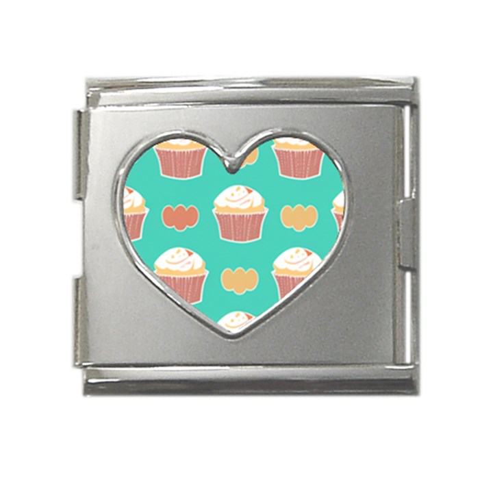 Retro 40s 50s Cupcake Pattern 3 Mega Link Heart Italian Charm (18mm)