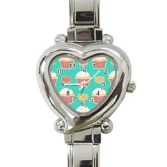 Retro 40s 50s Cupcake Pattern 3 Heart Italian Charm Watch by violetheavensky