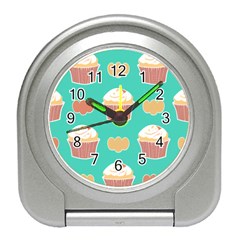 Retro 40s 50s Cupcake Pattern 3 Travel Alarm Clock by violetheavensky