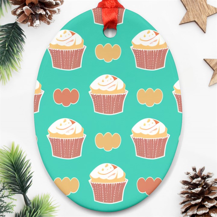 Retro 40s 50s Cupcake Pattern 3 Oval Ornament (Two Sides)