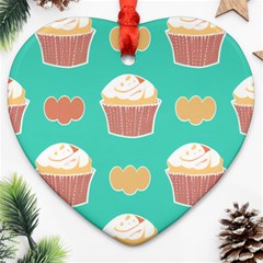 Retro 40s 50s Cupcake Pattern 3 Heart Ornament (two Sides) by violetheavensky