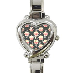 Retro 40s 50s Cupcake Pattern 4 Heart Italian Charm Watch by violetheavensky