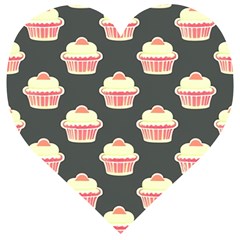 Retro 40s 50s Cupcake Pattern 4 Wooden Puzzle Heart by violetheavensky