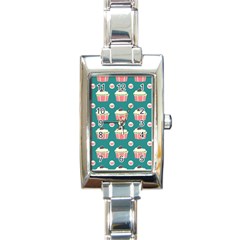 Retro 40s 50s Cupcake Pattern 2 Rectangle Italian Charm Watch by violetheavensky