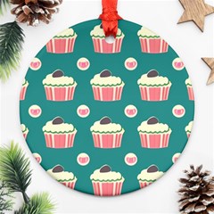 Retro 40s 50s Cupcake Pattern 2 Round Ornament (two Sides) by violetheavensky