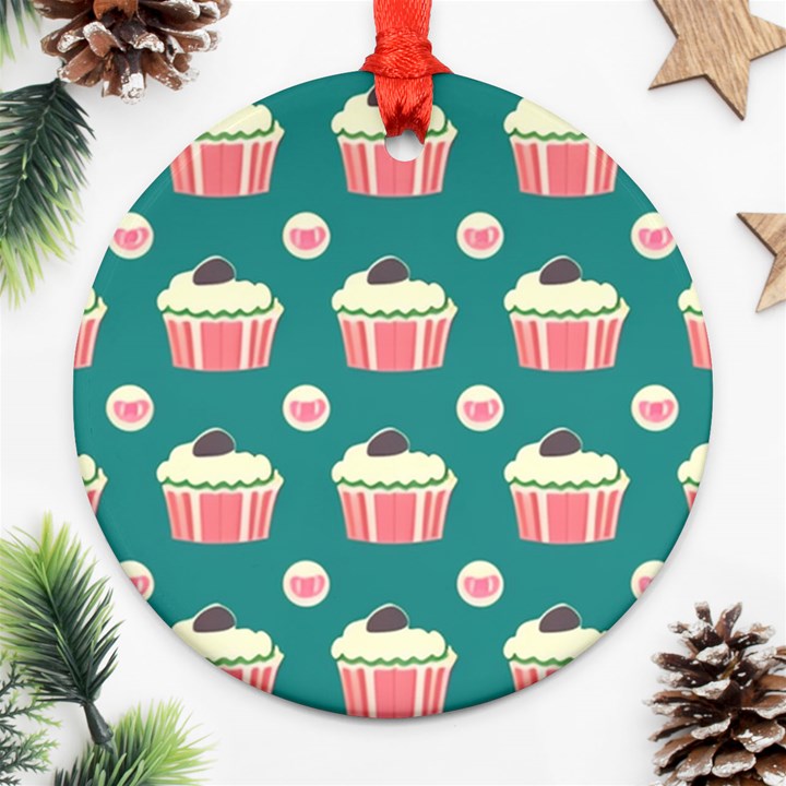 Retro 40s 50s Cupcake Pattern 2 Round Ornament (Two Sides)