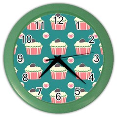 Retro 40s 50s Cupcake Pattern 2 Color Wall Clock by violetheavensky