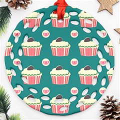 Retro 40s 50s Cupcake Pattern 2 Ornament (round Filigree) by violetheavensky