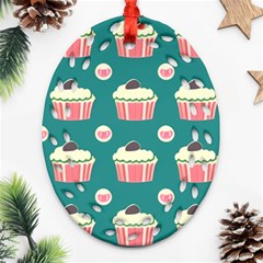 Retro 40s 50s Cupcake Pattern 2 Ornament (oval Filigree) by violetheavensky