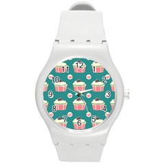 Retro 40s 50s Cupcake Pattern 2 Round Plastic Sport Watch (m) by violetheavensky