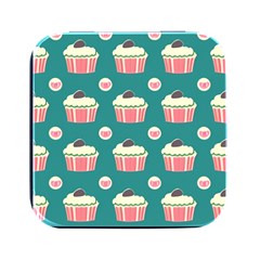 Retro 40s 50s Cupcake Pattern 2 Square Metal Box (black) by violetheavensky