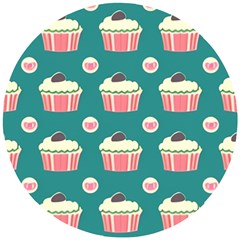 Retro 40s 50s Cupcake Pattern 2 Wooden Puzzle Round by violetheavensky