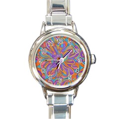 Mid Century Retro Floral 1970s 1960s Pattern 75 Round Italian Charm Watch by violetheavensky