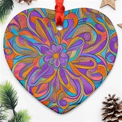 Mid Century Retro Floral 1970s 1960s Pattern 75 Heart Ornament (two Sides) by violetheavensky